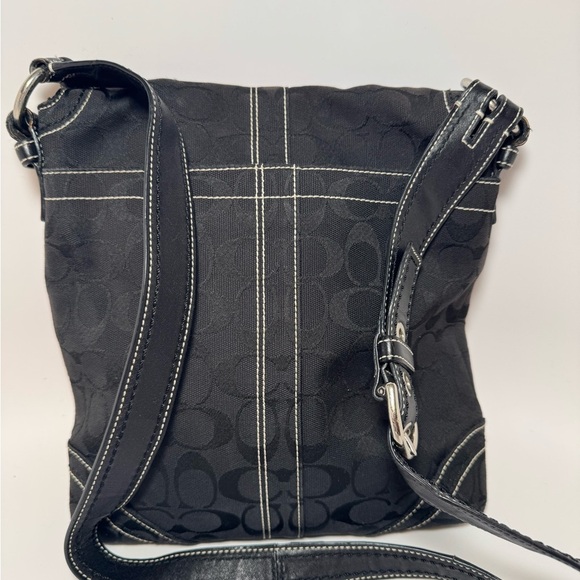 Coach Signature Shoulder Bag Crossbody Black Monogram Canvas & Leather #10082 - Picture 2 of 11